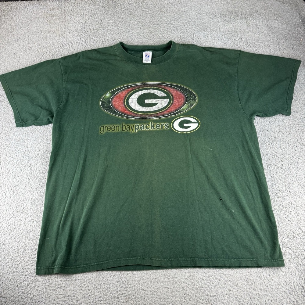 Vintage Logo 7 Green Bay Packers Graphic T Shirt Baggy Faded Y2k Men's Size‎ 3xl